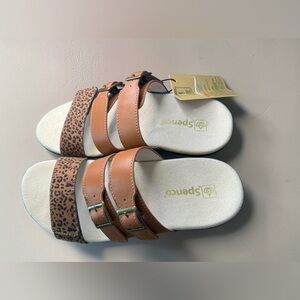 REVITALIGN Women's Brown and Leopard Print Slide Sandals